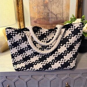 Chic Black and White Woven Tote